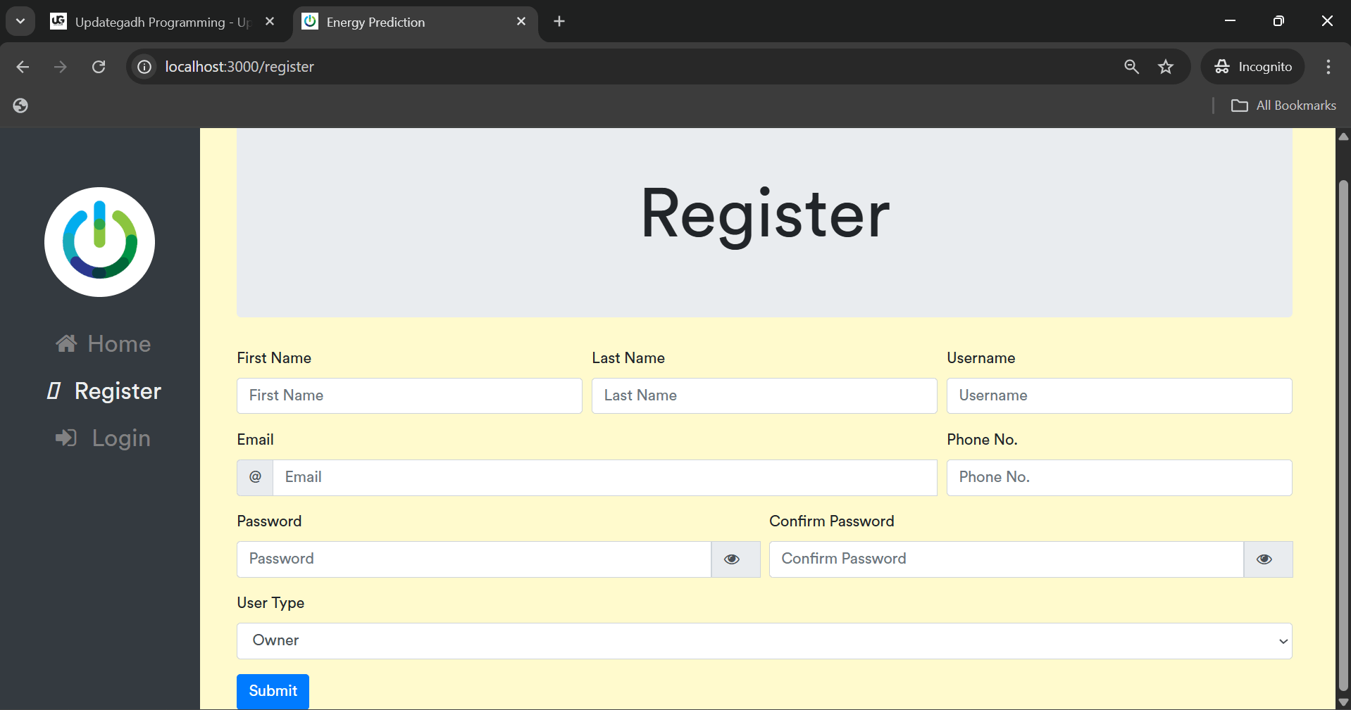 Energy-consumption-prediction-Web-Application-2 Best Energy consumption prediction Web Application Using Prophet and MERN Stack